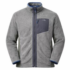 LL Bean Jacket Mens XL Gray Sherpa Fleece Full Zip Outdoors Hiking
